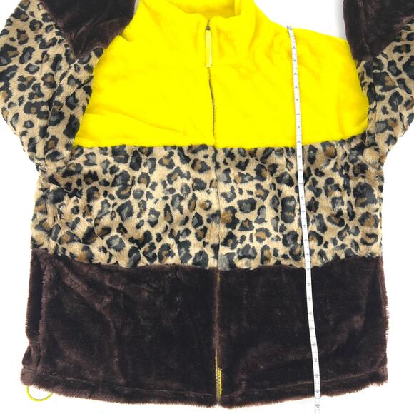 UGG Elaina Faux Fur Bomber Jacket Leopard Yellow Brown Size S - Picture 7 of 13